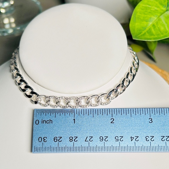 Silver Diamanté Link Chain Choker Necklace By PrettyLittle Thing, 13”-16” long - Picture 8 of 10